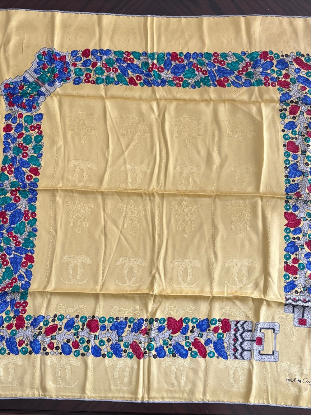 Vintage Cartier yellow Scarf 100% Silk Mfc. Italy